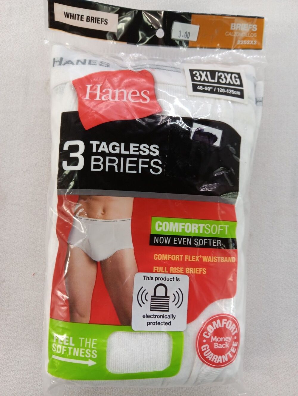 Hanes White Tag Less Brief Men's 3 in Pack  3 XL (48/50) New